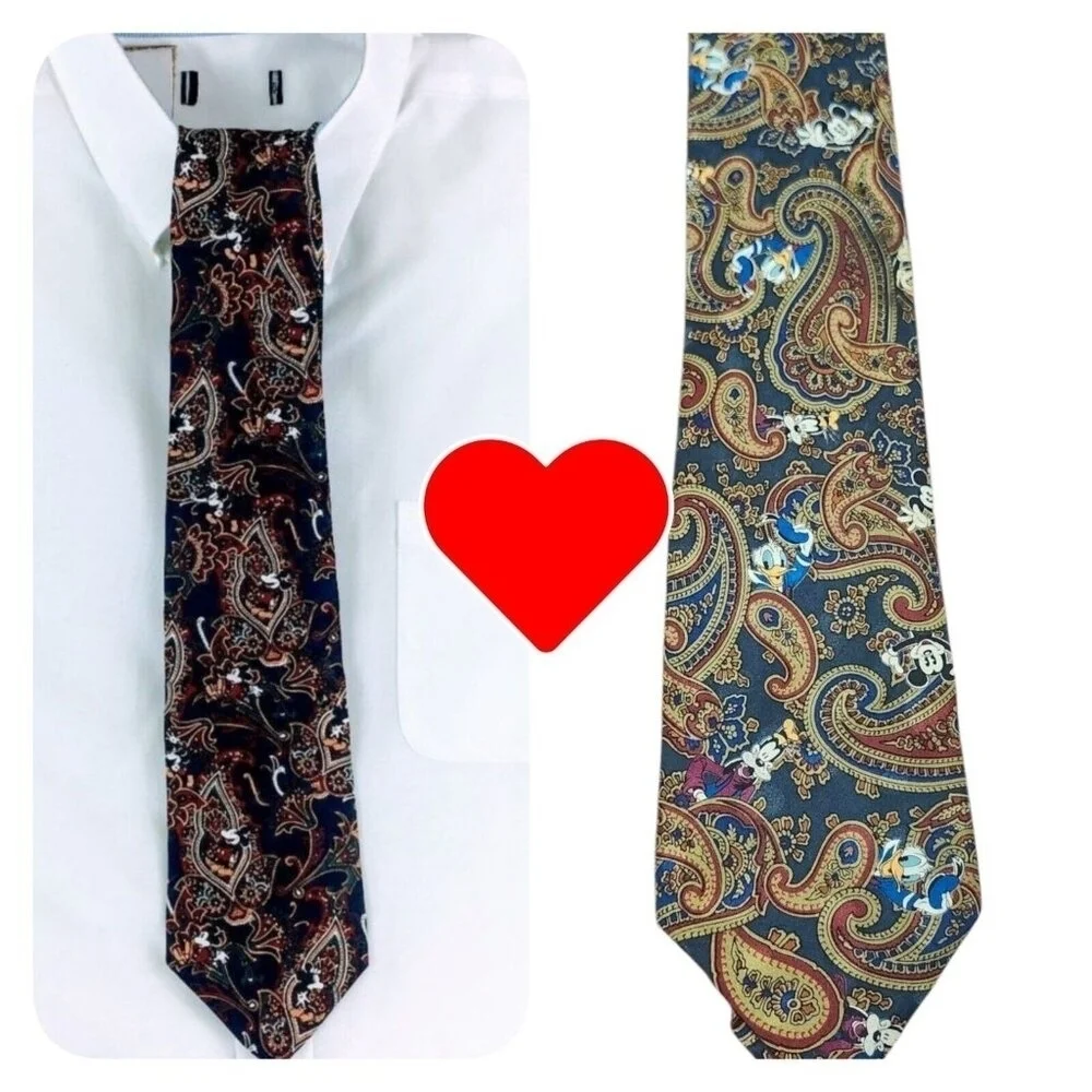 Vintage The Disney Store Mickey Donald Goofy Pluto Paisley Novelty Silk Necktie
